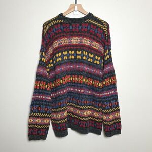 Structure VTG Mens Ramie‎ Cotton Knit Sweater XL Multicolor Fair Isle Geometric